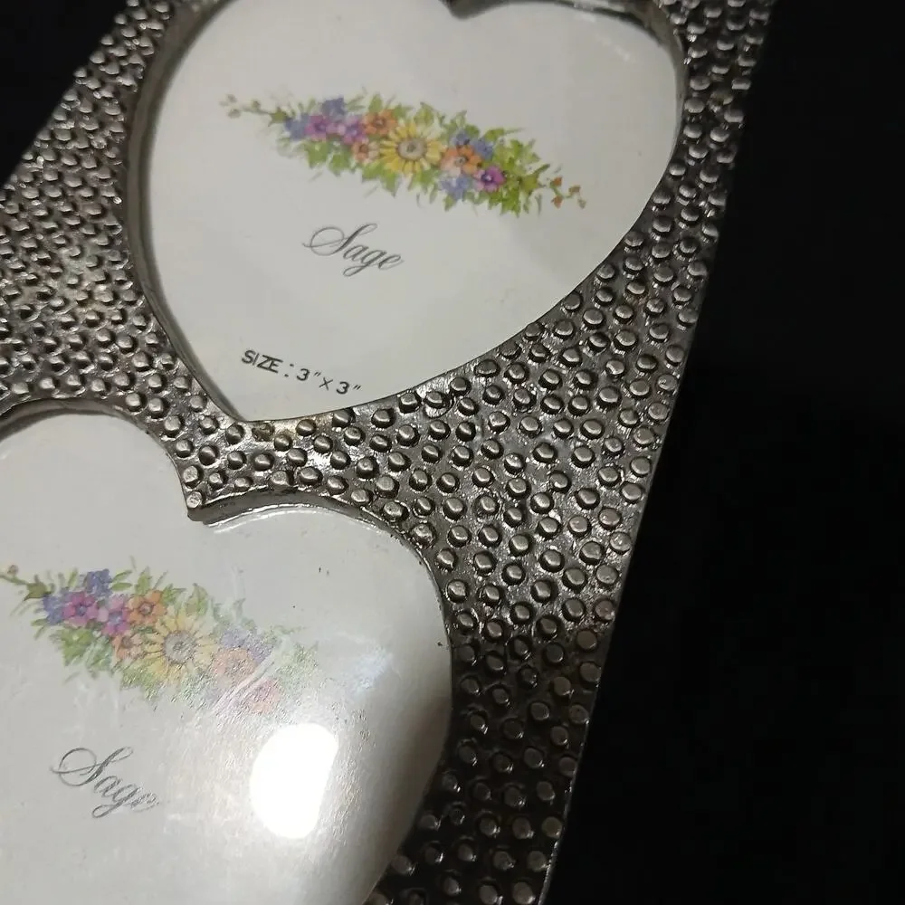Double picture frame vintage Hearts Dots Metal Grandma Core Hearts And Bow 3x3